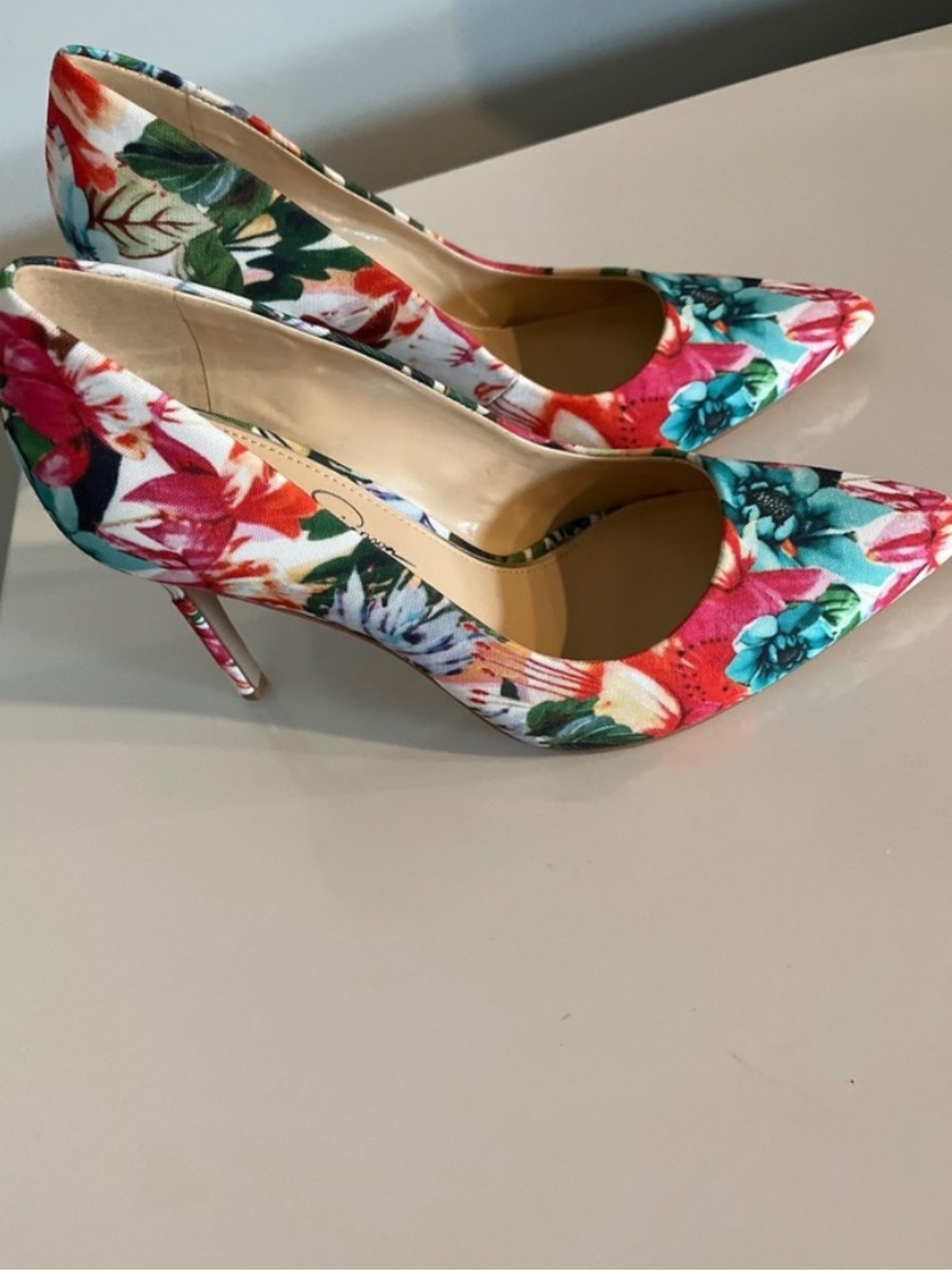 OFFERS! Jessica Simpson Pharris Floral Pointed Toe Pumps Tropical Heels 7.5 - Picture 4 of 12